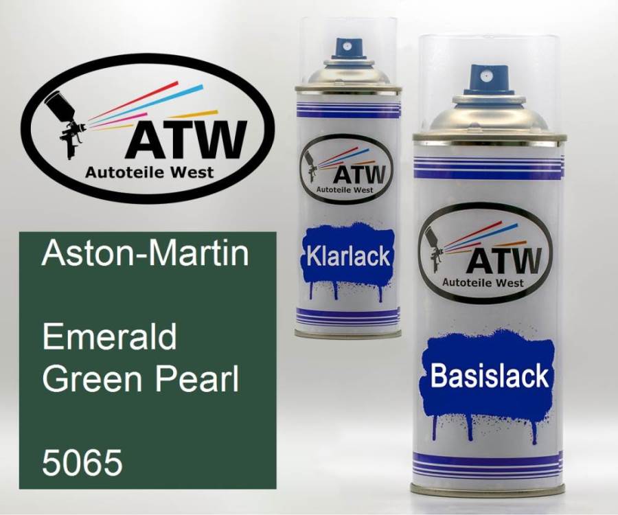 Aston-Martin, Emerald Green Pearl, 5065: 400ml Sprühdose + 400ml Klarlack - Set, von ATW Autoteile West.